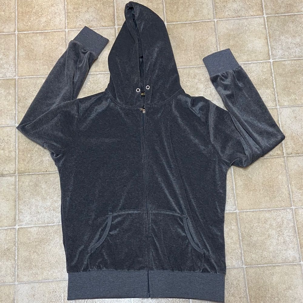 Tracksuit Charcoal Velour Zip-Up Hoodie Size M